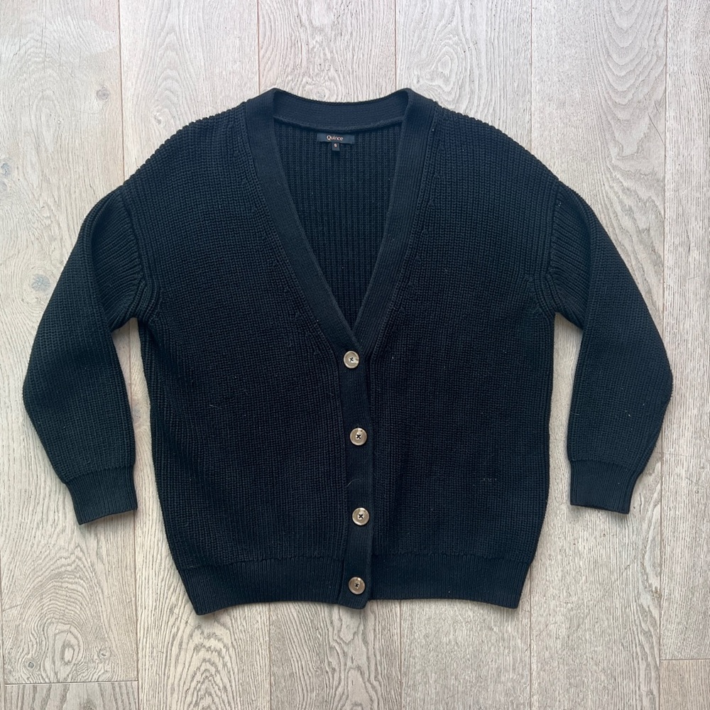 Quince Women’s Size S Organic Cotton Oversized Boyfriend Cardigan Sweater Black